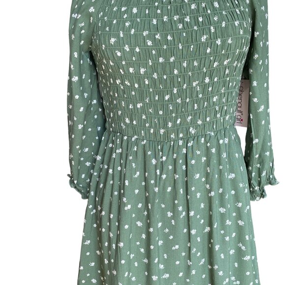 NWT Chenault Smocked Floral Dress Green Puff Sleeve Cottage Prairie Peasant-16 - Picture 6 of 16